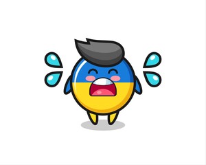 ukraine flag badge cartoon illustration with crying gesture