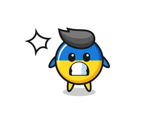 ukraine flag badge character cartoon with shocked gesture
