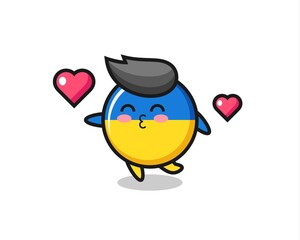 ukraine flag badge character cartoon with kissing gesture