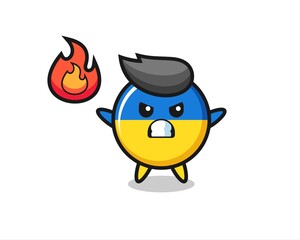 ukraine flag badge character cartoon with angry gesture