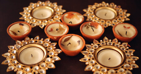 Candles for Diwali festival on a dark background