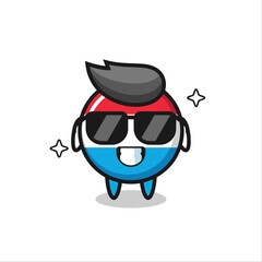 Cartoon mascot of luxembourg flag badge with cool gesture
