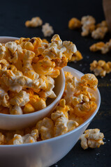 popcorn in a white plate