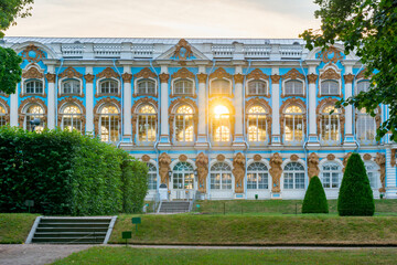 Catherine palace and park in Tsarskoe Selo (Pushkin) at sunset, Saint Petersburg, Russia
