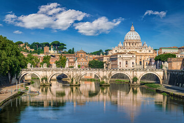 Basilica St Peter and the Tiber river in Rome, Italy - obrazy, fototapety, plakaty