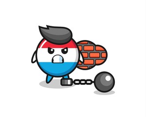 Fototapeta na wymiar Character mascot of luxembourg flag badge as a prisoner