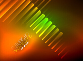 Bright neon color techno abstract background, shiny glowing neon lines in the dark background