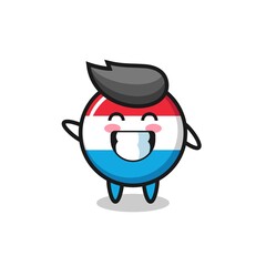 luxembourg flag badge cartoon character doing wave hand gesture