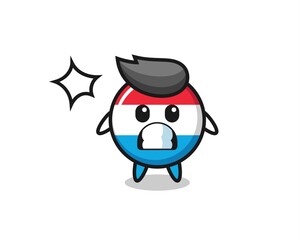luxembourg flag badge character cartoon with shocked gesture