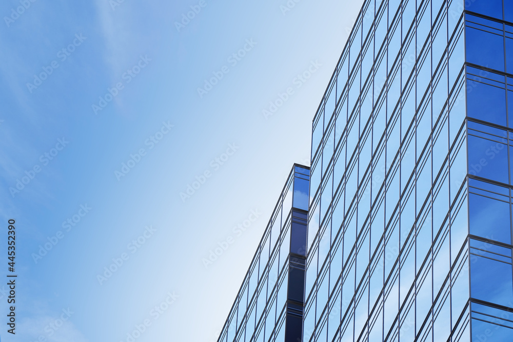 Poster low angle view of futuristic architecture, skyscraper of corporate office building, 3d rendering.