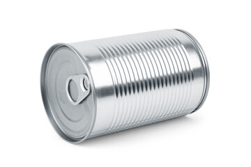 metal tin cans foods fruits Vegetables legumes tuna meat easy open on white background high and low angle