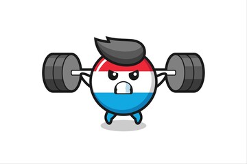 luxembourg flag badge mascot cartoon with a barbell