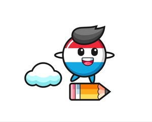 luxembourg flag badge mascot illustration riding on a giant pencil