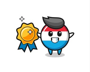 luxembourg flag badge mascot illustration holding a golden badge