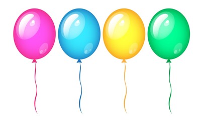 Collection of color balloons Blue, purple, yellow, green illustration set vecrtor isolated background