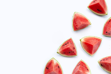 Watermelon slices on white background.