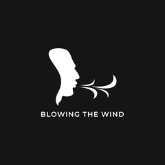 Logo silhouette of a person's face blowing in the wind, isolated on white, vector illustration.