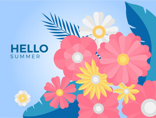 Trendy plants frame. Spring design background, color magic flowers, tropical abstract forest, decorative beautiful garden. Vector concept