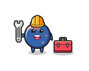 Fototapeta premium Mascot cartoon of new zealand flag badge as a mechanic