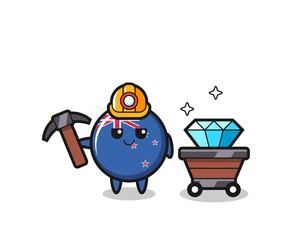 Character Illustration of new zealand flag badge as a miner