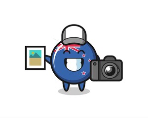 Character Illustration of new zealand flag badge as a photographer