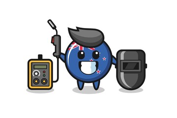 Character mascot of new zealand flag badge as a welder