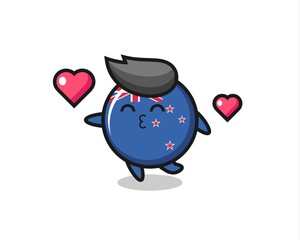new zealand flag badge character cartoon with kissing gesture