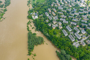 Flooding - the river spilled over residential buildings