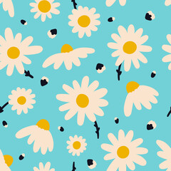 Fototapeta na wymiar Seamless pattern with cute daisies in a modern style