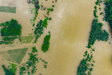 Flood - the river overflowed. Bird's eye view