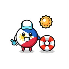 Cartoon mascot of philippines flag badge as a beach guard