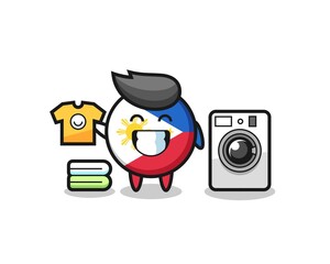 Mascot cartoon of philippines flag badge with washing machine