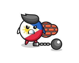 Character mascot of philippines flag badge as a prisoner