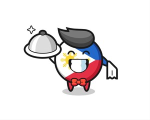 Obraz premium Character mascot of philippines flag badge as a waiters