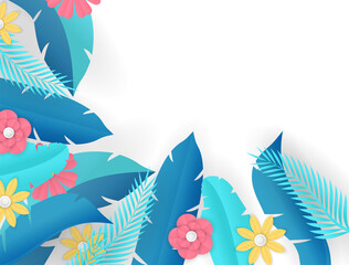 End of Summer sale design with paper cut tropical fun bright color background layout banners. Hello September social media post or stories background. Voucher discount. Vector illustration template