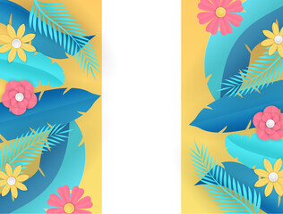End of Summer sale design with paper cut tropical fun bright color background layout banners. Hello September social media post or stories background. Voucher discount. Vector illustration template