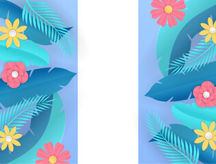 Fototapeta na wymiar End of Summer sale design with paper cut tropical fun bright color background layout banners. Hello September social media post or stories background. Voucher discount. Vector illustration template