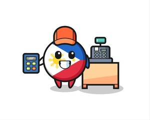 Illustration of philippines flag badge character as a cashier
