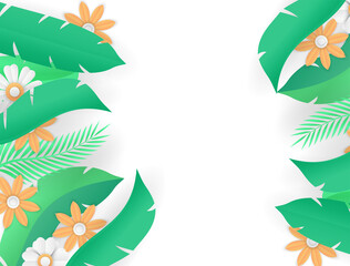 Obraz premium End of Summer sale design with paper cut tropical fun bright color background layout banners. Hello September social media post or stories background. Voucher discount. Vector illustration template