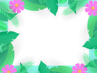 Exotic leaves frame. Tropical leaf border, nature summer frames and luxury palm leaves borders vector design background