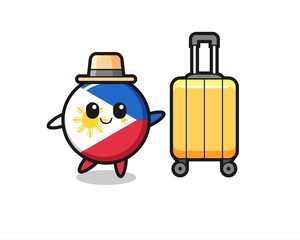 philippines flag badge cartoon illustration with luggage on vacation