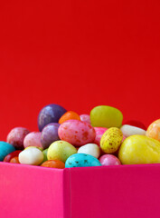 chocolate easter eggs and candies in a gift box
