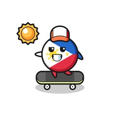 philippines flag badge character illustration ride a skateboard