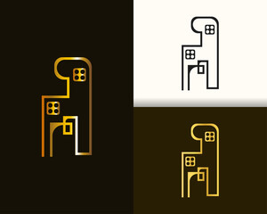 Modern Luxury Golden Real Estate and Construction Logo In Line Style