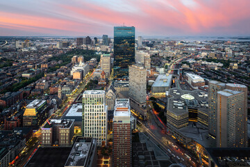 Night cityscape of boston from top of hotel building