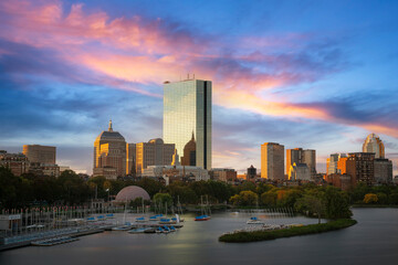 Night cityscape of boston harbor