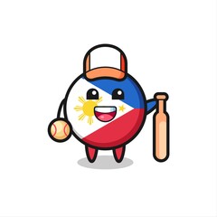 Cartoon character of philippines flag badge as a baseball player