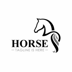 Horse logo template. Horse head. Equestrian sports. Vector illustration isolated on white background. Silhouette horse. Derbi. Equestrian Events. Logotype