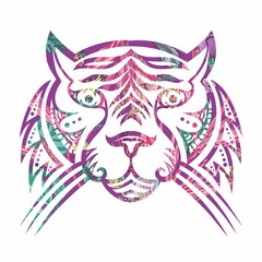 Ornamental tiger silhouette tattoo style vector art