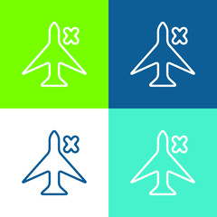 Airplane Sign With A Cross For Phone Interface Flat four color minimal icon set